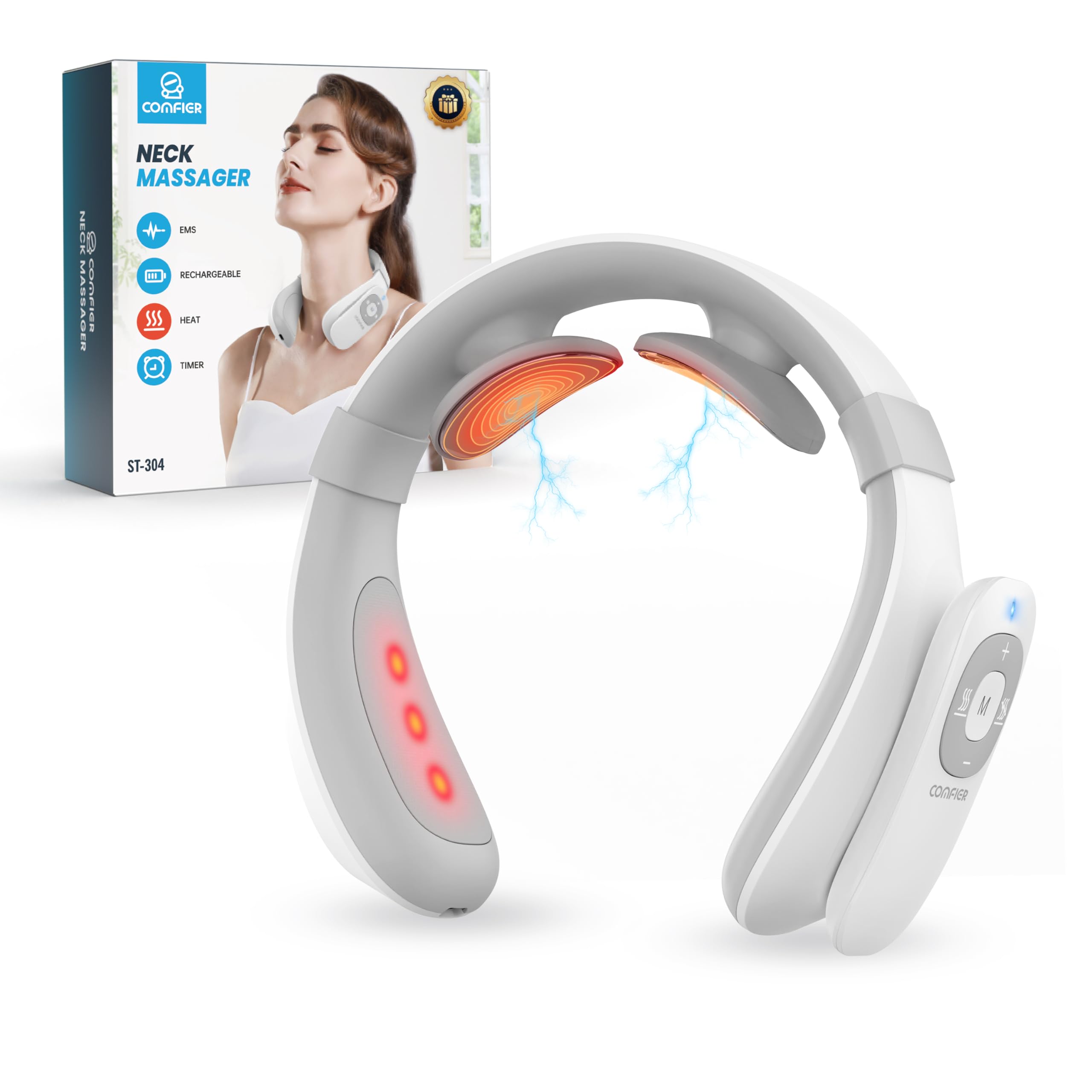 COMFIER Portable Heated Neck Massager EMS Intelligent Electric Neck Massager with Heat FSA Smart Wireless Neck Massager with 3D Electrode Pads for Women Men